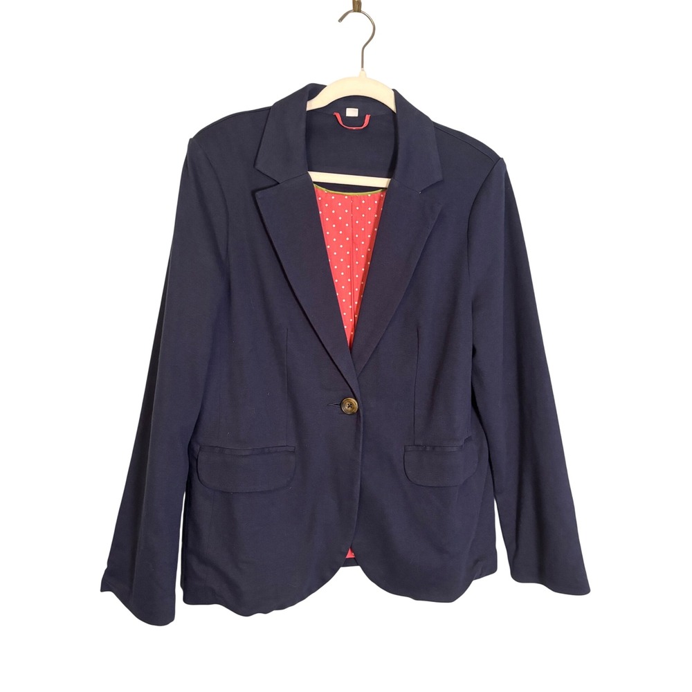 Boden Women's Navy Blue Cotton Jersey Blazer Size 12 Preppy Office Business